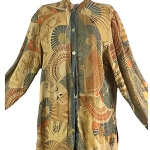 Citron Santa Monica Silk Asian Design Boho Blouse/Jacket